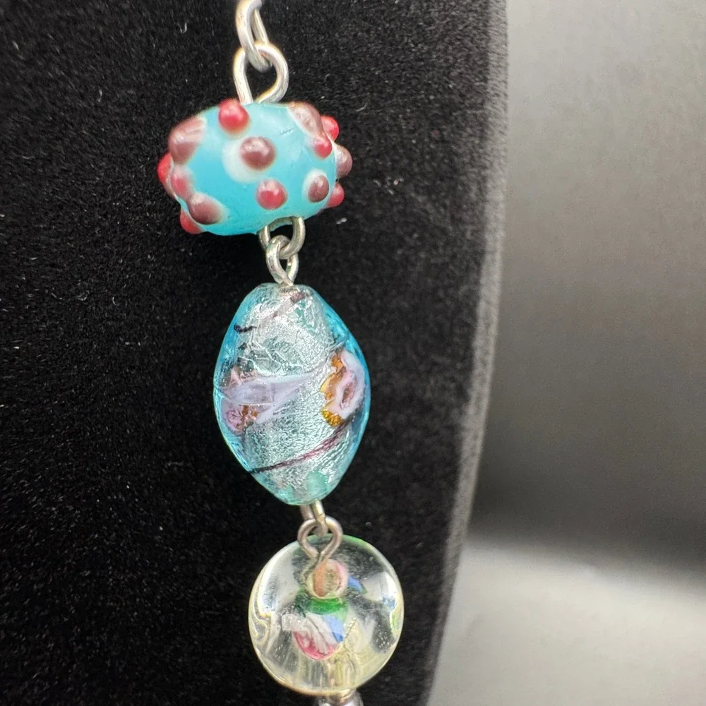 Lampwork Art Glass Bead Necklace Silver Tone Statement Premier Designs‎ 34in 79g